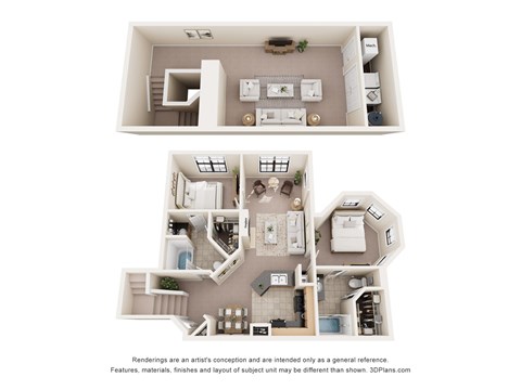 Floor plan for 2 beds, 2 baths, 1496 sqft